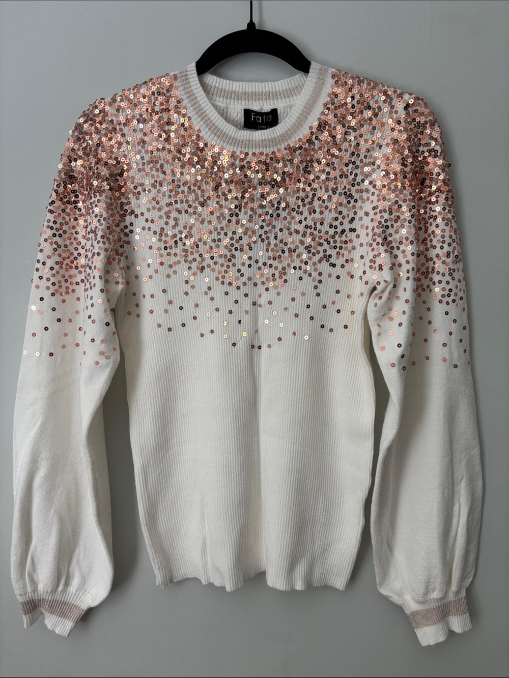 NWT Fate Cream Ribbed Sequin Sweater size Large